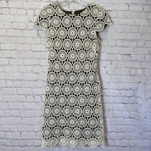 Suzi Chin for Maggy Boutique Womens 6 Shift Dress Geometric Lace Overlay Brown